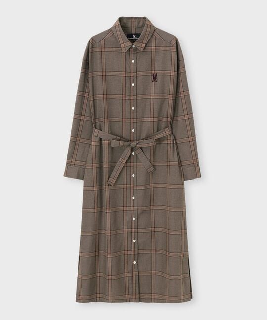[WOMEN]グレンチェック ベルト付き シャツワンピース