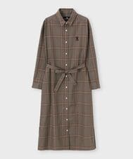 [WOMEN]グレンチェック ベルト付き シャツワンピース