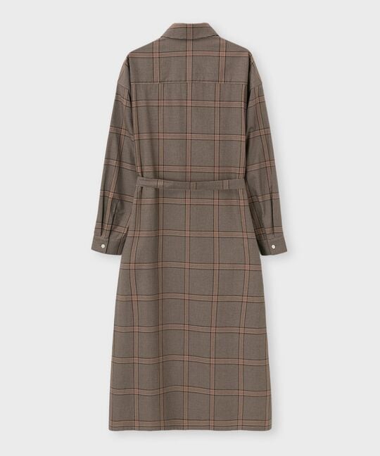 [WOMEN]グレンチェック ベルト付き シャツワンピース