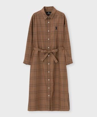 [WOMEN]グレンチェック ベルト付き シャツワンピース