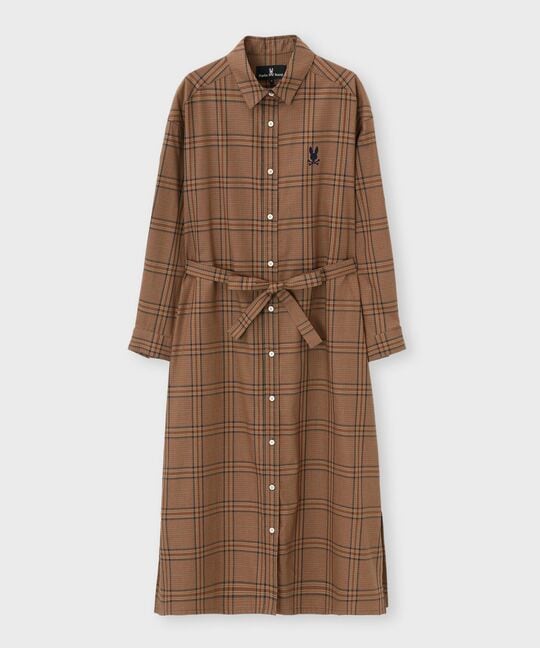 [WOMEN]グレンチェック ベルト付き シャツワンピース