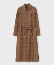 [WOMEN]グレンチェック ベルト付き シャツワンピース
